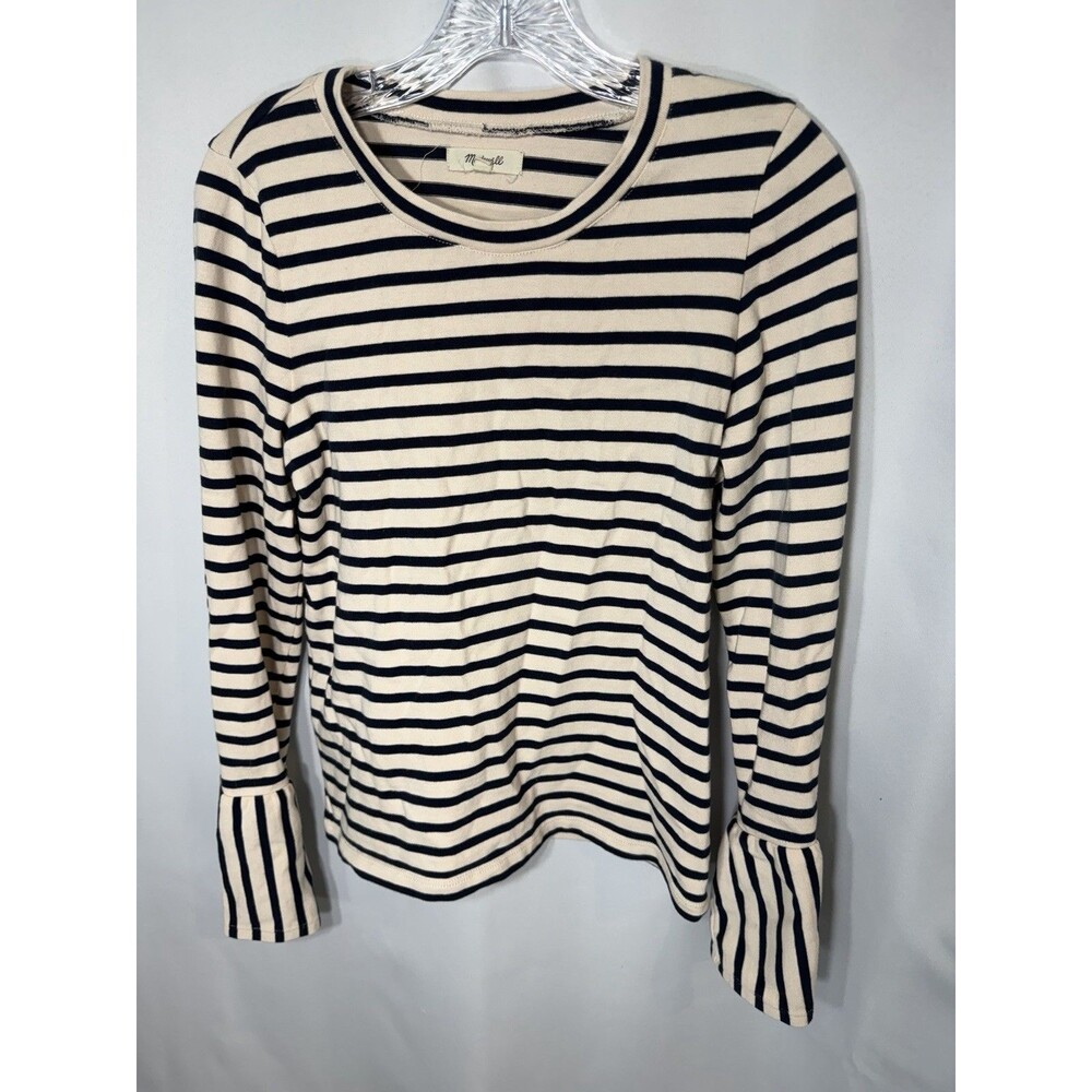 Madewell Shirt Womens Small Blue White Cotton Knit Pullover
